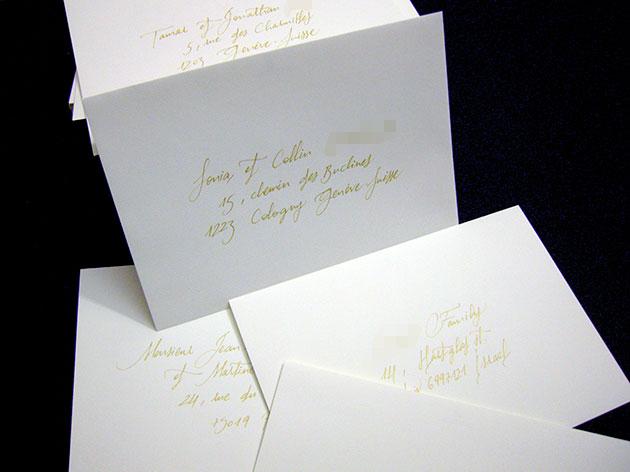 calligraphe, paris enveloppe calligraphie, mariage enveloppe calligraphie, paris calligraphe, parisien calligraphe, écriture dorée enveloppes mariage